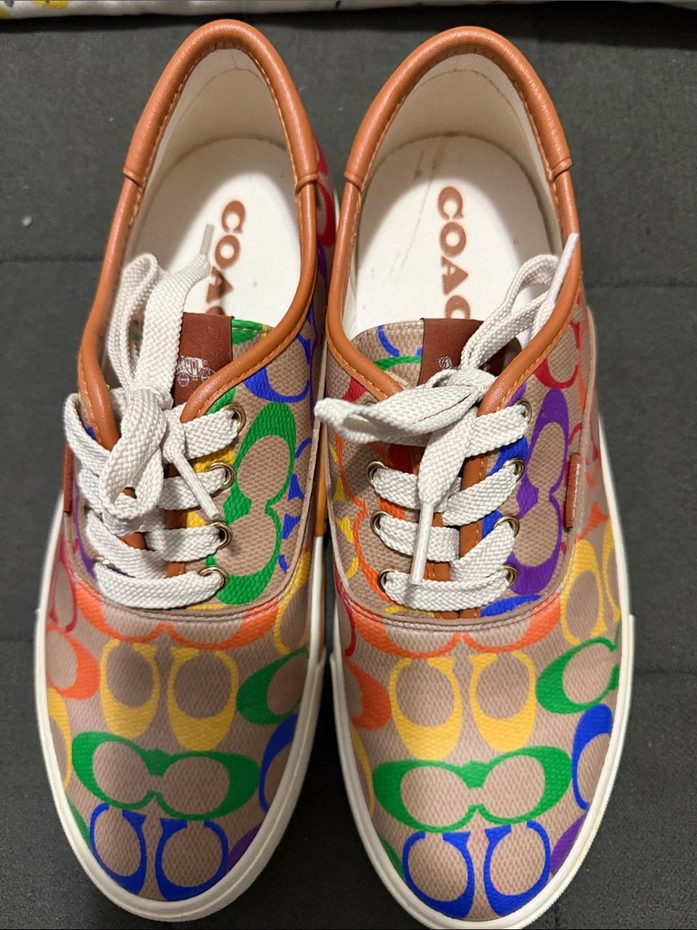 Coach Mens Rainbow Signature C Canvas Sneakers - Multicolor with Tan Trim 8.5